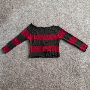 Freddy Krueger Red and green Striped quarter sleeve sweater